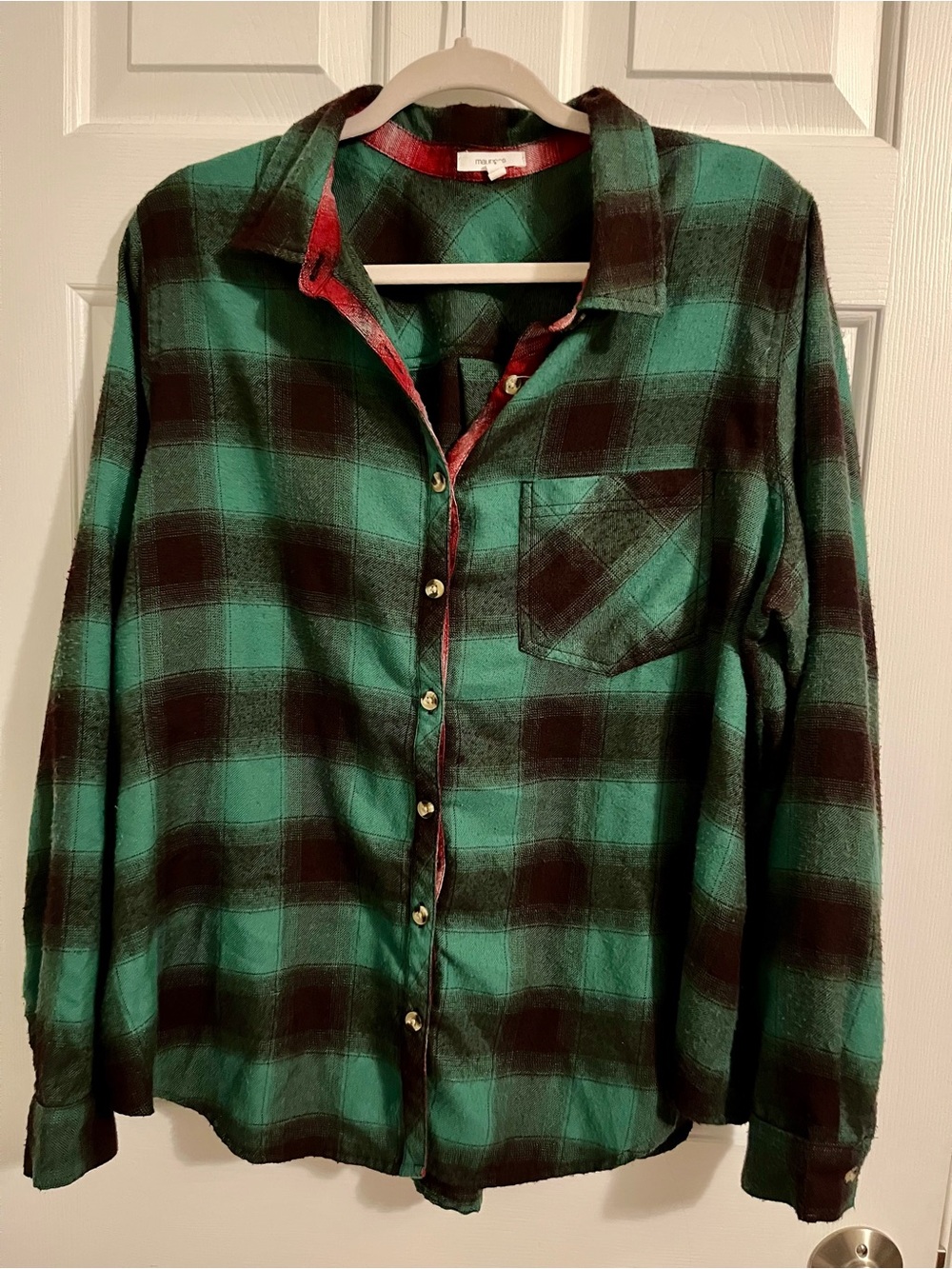 Women’s Green and Black Plaid Button-Down Shirt 1X Maurices